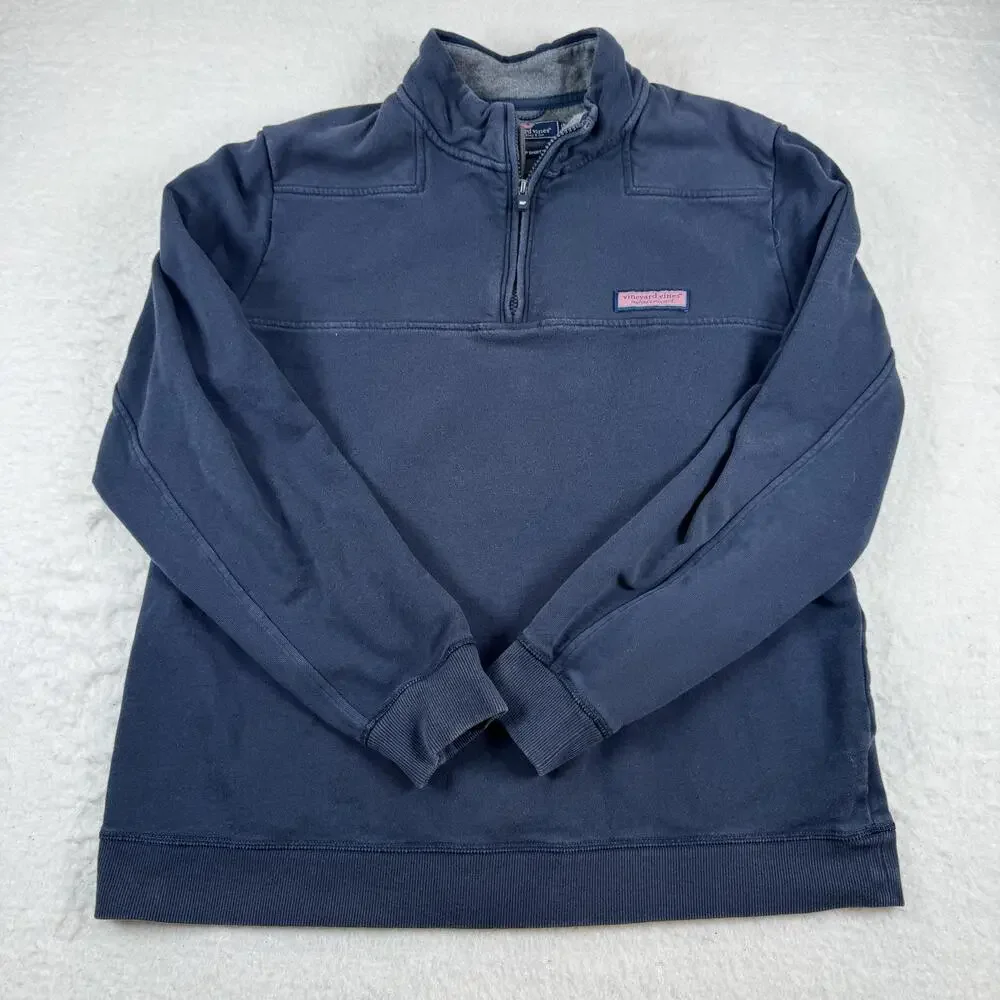 Vineyard Vines Sweatshirt Mens Size M Blue 1/4 Zip Mock Neck Cotton Shep Shirt